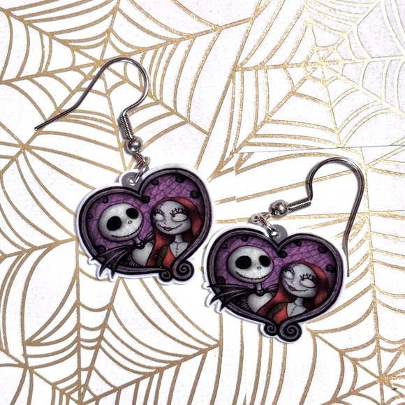 Jack and Sally Earrings, Nightmare Before Christmas - Picture 1 of 3